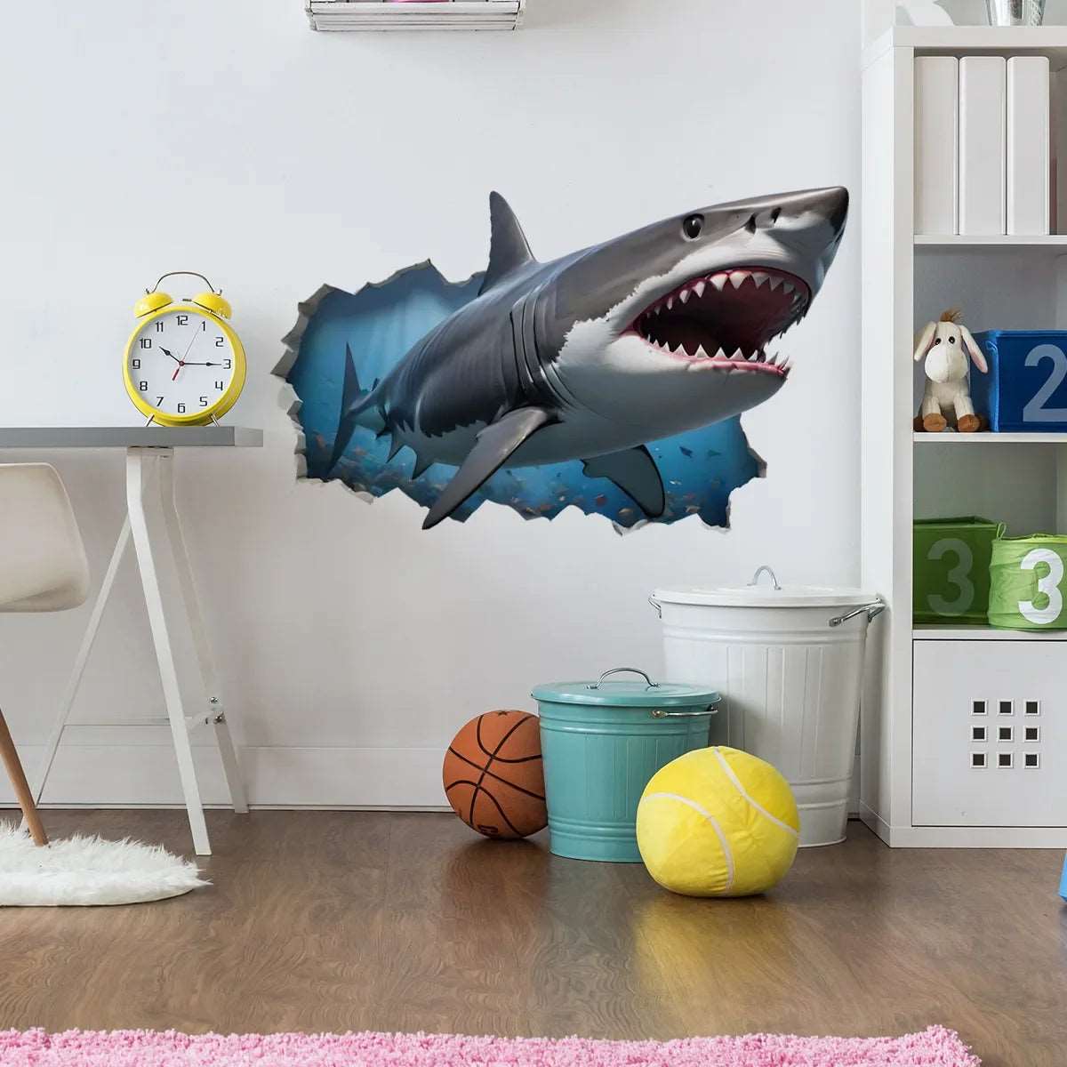 3D Creative Hole Shark Wall Sticker