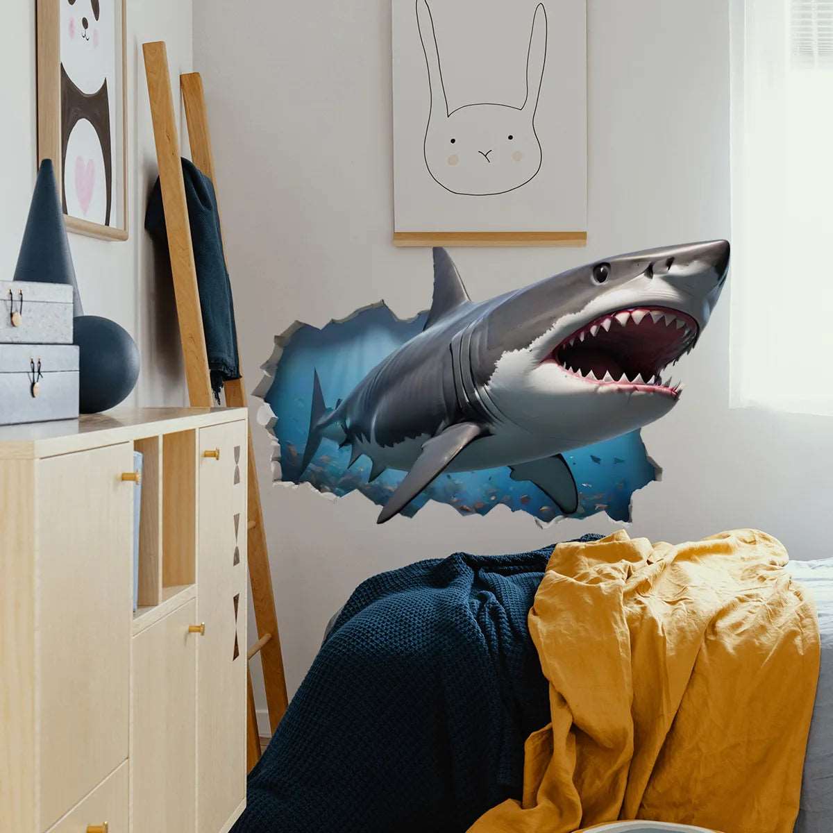 3D Creative Hole Shark Wall Sticker