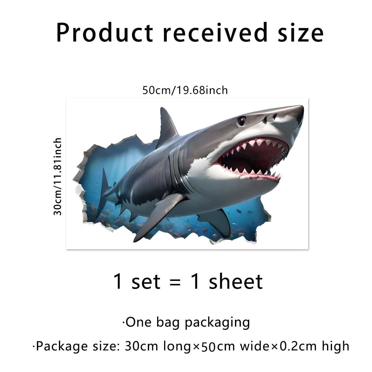 3D Creative Hole Shark Wall Sticker