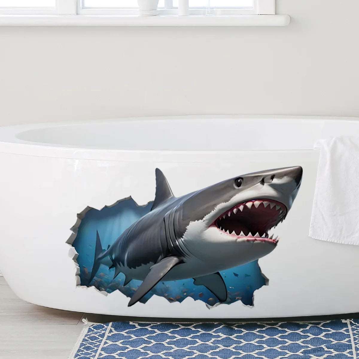 3D Creative Hole Shark Wall Sticker