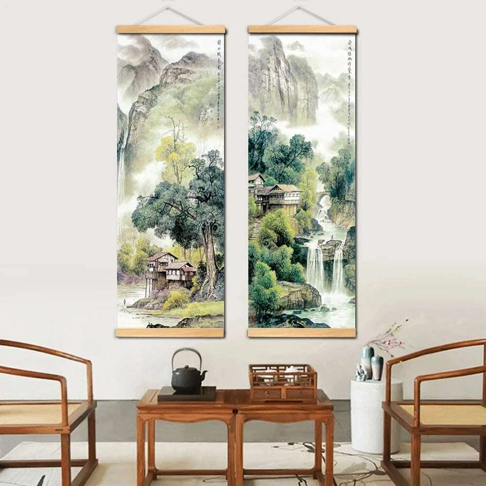 Chinese Solid Wood Scroll Paintings