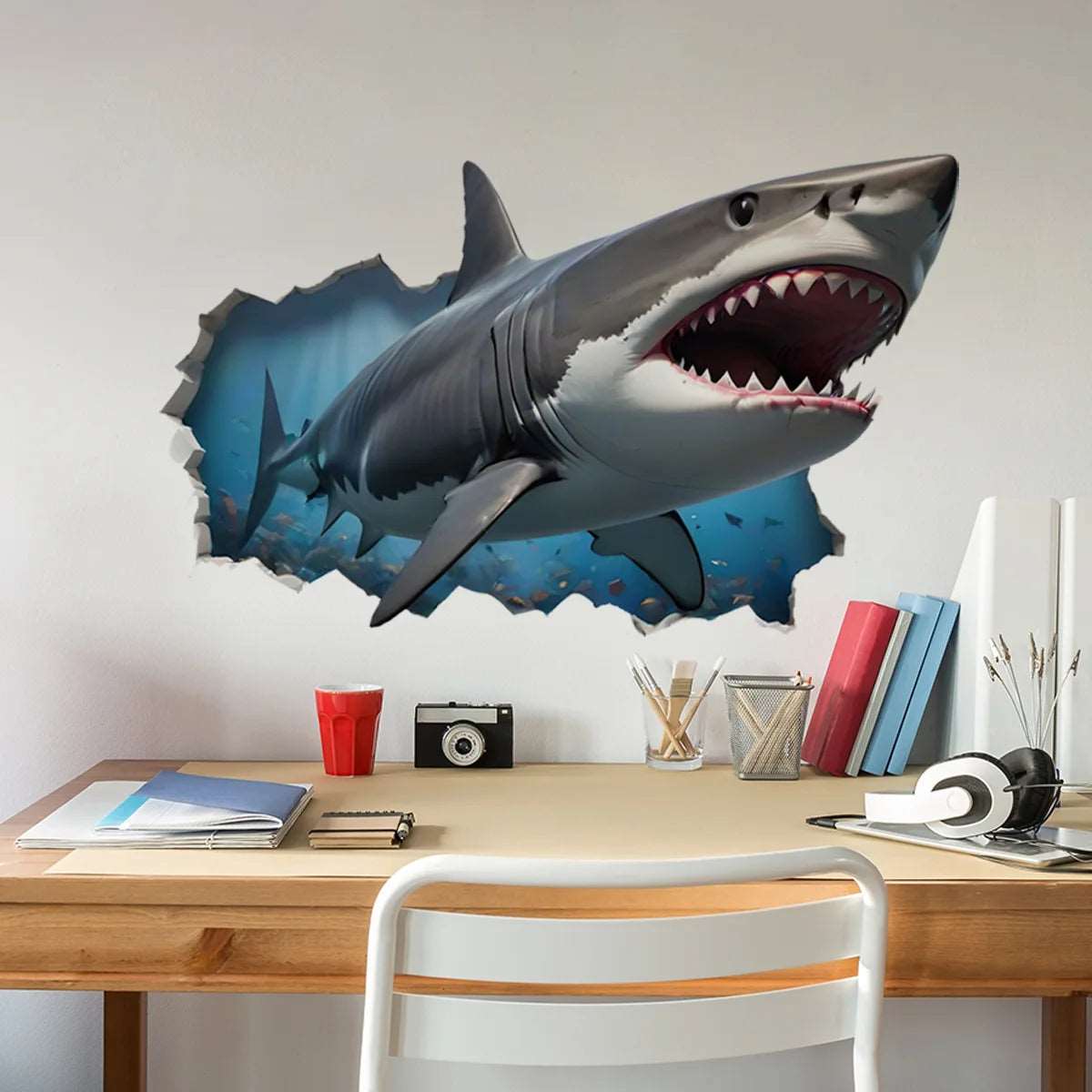 3D Creative Hole Shark Wall Sticker