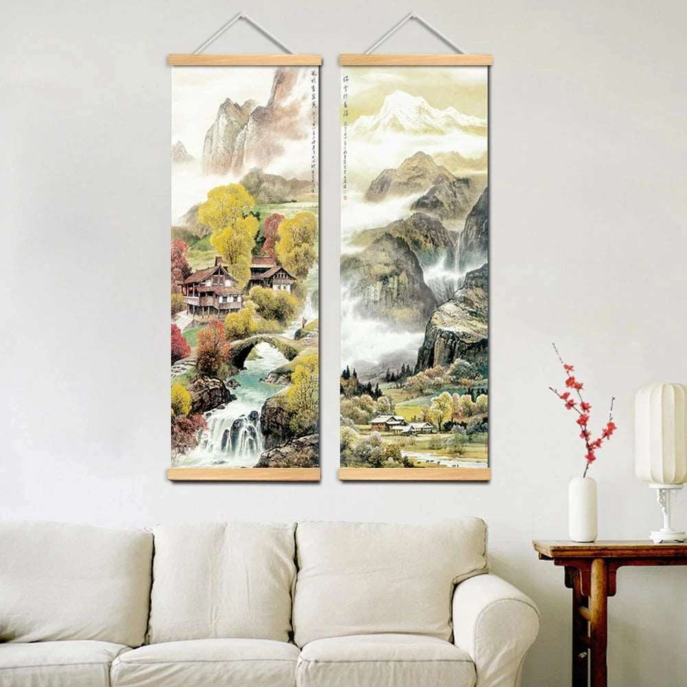 Chinese Solid Wood Scroll Paintings